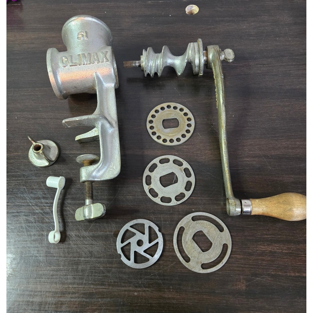 Vintage Climax 51 Manual Meat Grinder Cast Iron Hand Crank Table Clamp USA Made